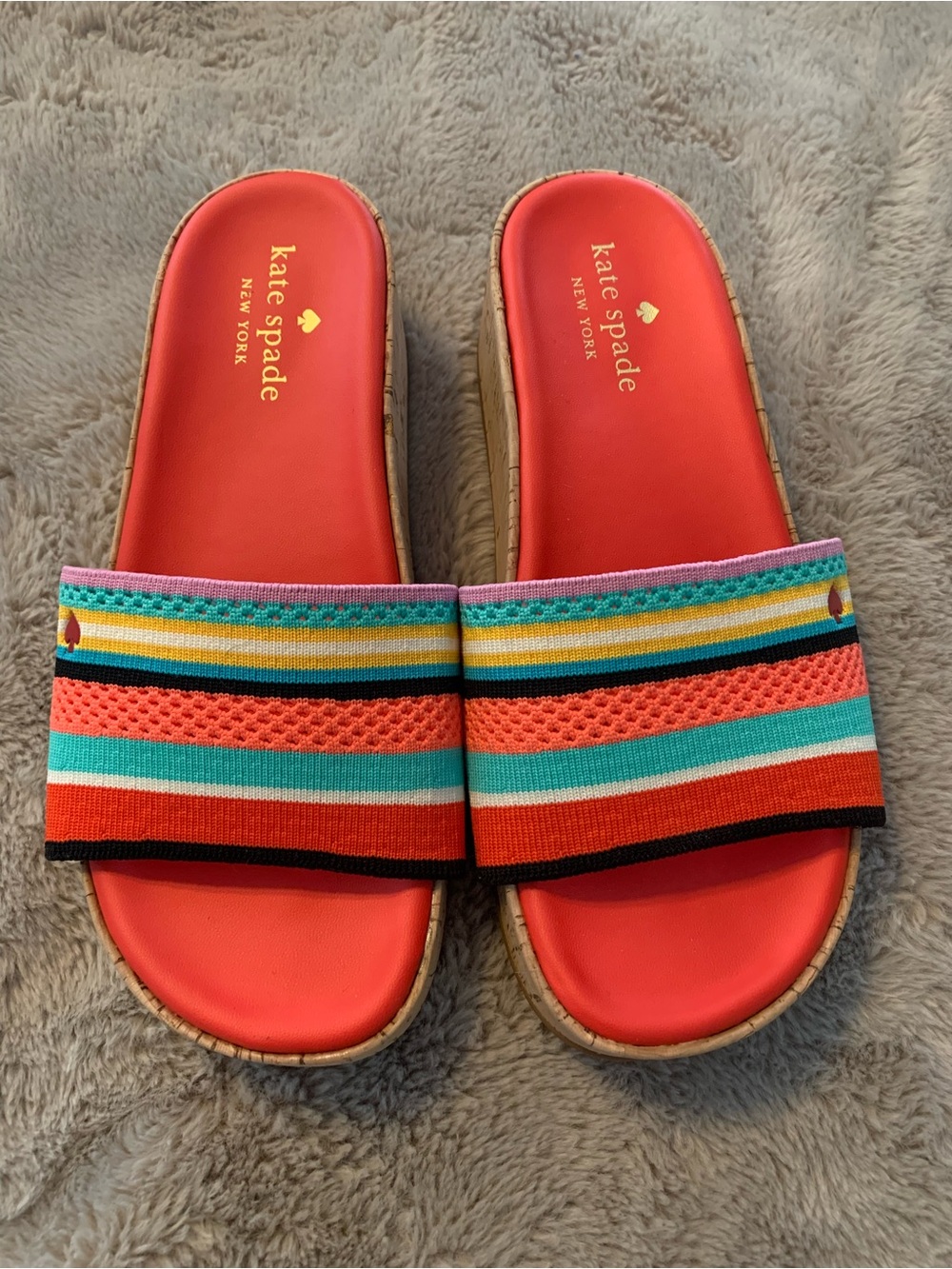 kate spade Coral Multi-Color Stripe Slide Sandals
